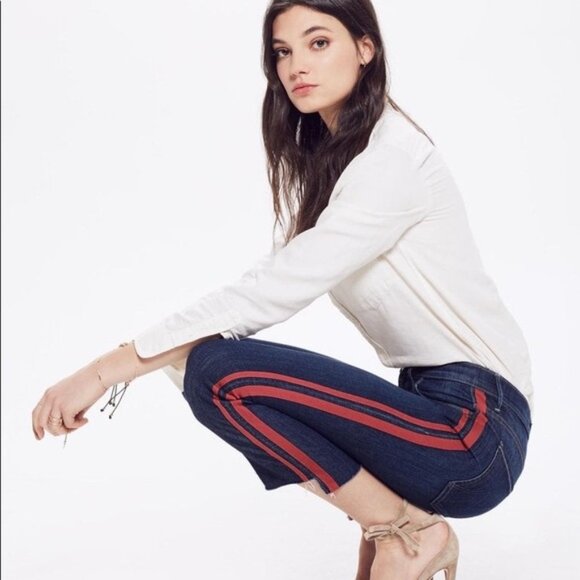 MOTHER Insider Crop Step Fray Jeans Speed Racer Wash Size 28 - Picture 5 of 16